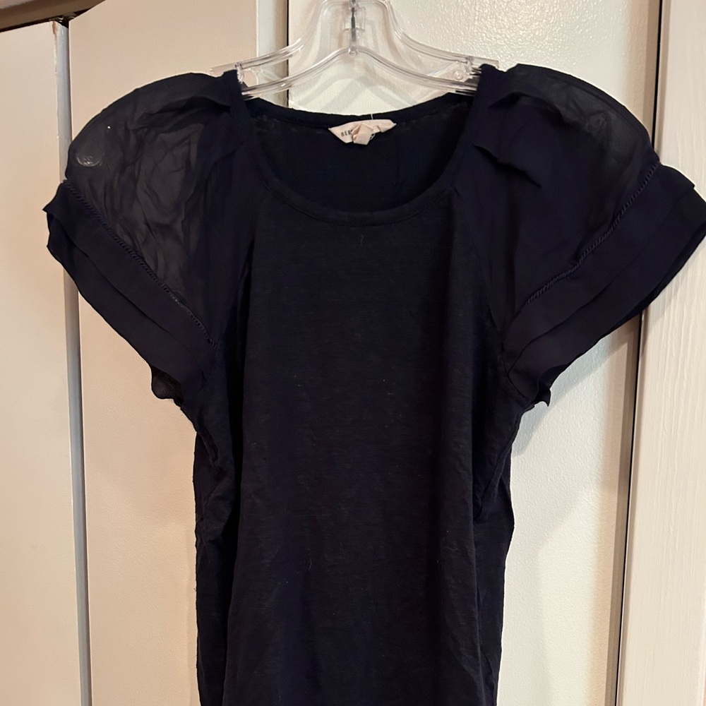 Rebecca Taylor navy tee with sheer puff sleeves